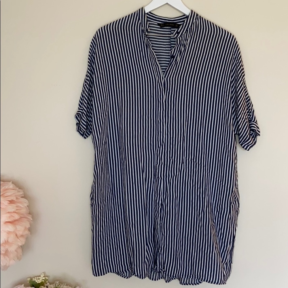 Zara flowy striped short sleeve dress shirt small